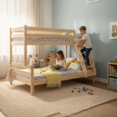 Кровать двухъярусная с наклонной лестницей "Адель-2" Прозрачный лак - Мебель для дома и офиса — широкий ассортимент, цены от производителя | M-FantaZi96.ru