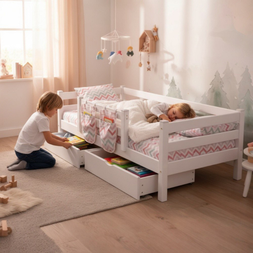 Кровать Соня Вариант 4 с  защитой по центру  Белый - Мебель для дома и офиса — широкий ассортимент, цены от производителя | M-FantaZi96.ru