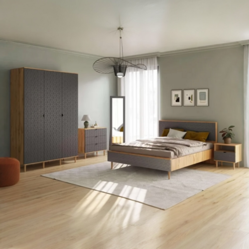 Спальный гарнитур "Денвер" композиция №2 Дуб вотан/Графит - Мебель для дома и офиса — широкий ассортимент, цены от производителя | M-FantaZi96.ru